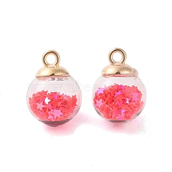 Glass Round Pendants, with Plastic Finding and Foam Glitter, Hot Pink, 21x16mm, Hole: 2.5mm(GLAA-P063-01G-10)