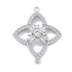 Rack Plating Brass Clear Cubic Zirconia Flower Connector Charms, Long-Lasting Plated, Cadmium Free & Lead Free, Platinum, 29.5x24.5x4.5mm, Hole: 1.2mm(KK-A234-063P)