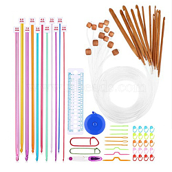 DIY Crochet Tool Sets, Including Bamboo Crochet Hooks Needles, Ruler, Scissor, Plastic Thread Tools & Stitch Knitting Needles & Locking Stitch Marker, Aluminum Stitch Holder & Crochet Hooks Needles, Mixed Color, Pin: 2~8mm(SENE-PW0003-102B)