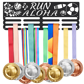 Fashion Iron Medal Hanger Holder Display Wall Rack, with Screws, Sports Theme with Word Run Aloha, Football Pattern, 150x400mm