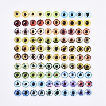 Flat Back Glass Cabochons, Dome/Half Round with Dragon Eye Pattern, Mixed Color, 10x4mm, 2pcs/color, 50 colors, 100pcs/bag, 1bag/box