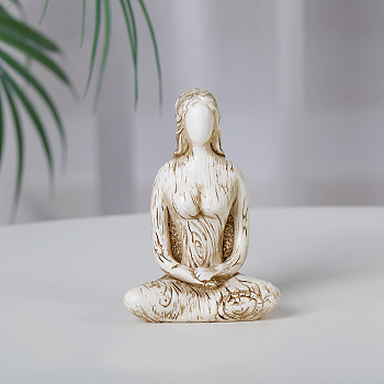 Resin Yoga Woman Prayer Statue, Fengshui Meditation Sculpture Home Decoration, Floral White, 36x56x80mm