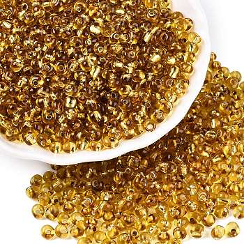 6/0 Baking Paint Transparent Glass Seed Beads, Silver Lined, Teardrop, Dark Goldenrod, 4~5x4~4.5x3~4mm, Hole: 1~1.2mm, about 4500pcs/pound