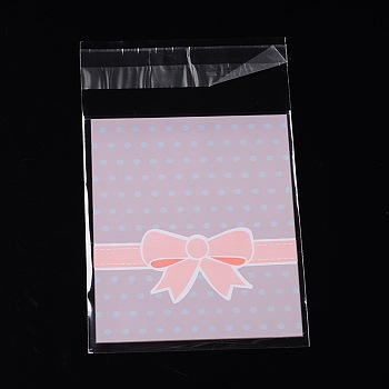 Rectangle OPP Cellophane Bags, with Bowknot Pattern, Pink, 12.5x7.9cm, Unilateral Thickness: 0.035mm, Inner Measure: 9.5x7.9cm, about 95~100pcs/bag