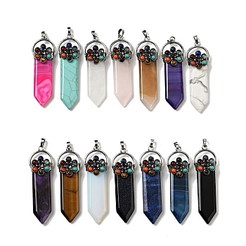 Natural & Synthetic Gemstone Big Pendants, Sword Charm, with Antique Silver Tone Brass Findings, Cadmium Free & Lead Free, 69~74x22x11~12mm, Hole: 5x7.7mm