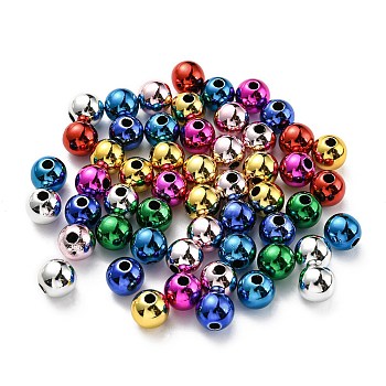 UV Plating Acrylic Beads, Iridescent, Round, Mixed Color, 8x7.5mm, Hole: 2mm