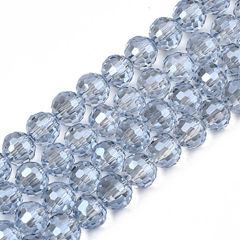 Electroplate Transparent Glass Beads Strands, , Faceted, Round, Light Steel Blue, 8x7mm, Hole: 1.6mm, about 71pcs/strand, 19.88 inch(50.5cm)