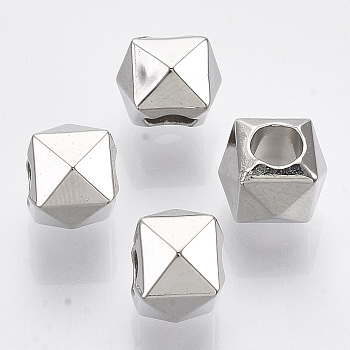 CCB Plastic Beads, Faceted, Cube, Platinum, 7x8x8mm, Hole: 3.5mm, about 450pcs/500g.