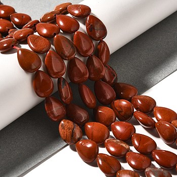 Natural Red Jasper Beads Strands, Teardrop, 13.5~14x10~10.5x5mm, Hole: 1mm, about 27~28pcs/strand, 37.3~38.3cm