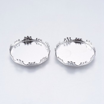 304 Stainless Steel Lace Edge Bezel Cups, Cabochon Settings, Flat Round, Stainless Steel Color, Tray: 25mm, 26x4.5mm