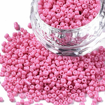 Glass Seed Beads, Baking Paint, Round Hole, Round, Flamingo, 2~3x1.5~2mm, Hole: 0.8mm, about 450g/Pound