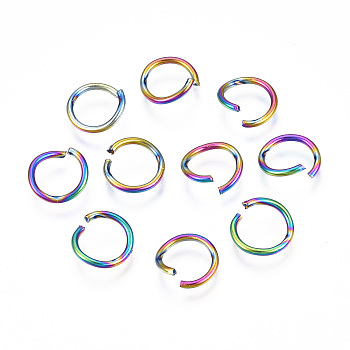 Ion Plating(IP) Rainbow Color 304 Stainless Steel Open Jump Rings, Round Ring, 10x1mm, 18 Gauge, Inner Diameter: 7mm