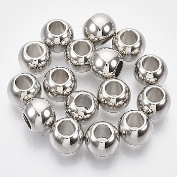 CCB Plastic Beads, Large Hole Beads, Rondelle, Platinum, 11x9mm, Hole: 5.5mm