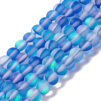 Synthetic Moonstone Beads Strands, Frosted, Round, Dodger Blue, 6mm, Hole: 1mm, about 60~64pcs/strand, 14.76''~15.55''(37.5~39.5cm)