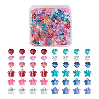 Electroplate Glass Beads, with Glitter Powder, Heart & Star, Mixed Color, 200pcs/box