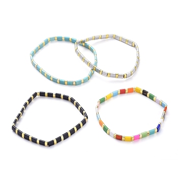 Rectangle Glass Seed Beads Stretch Bracelets, Mixed Style, Mixed Color, Inner Diameter: 2-1/8 inch(5.5cm)