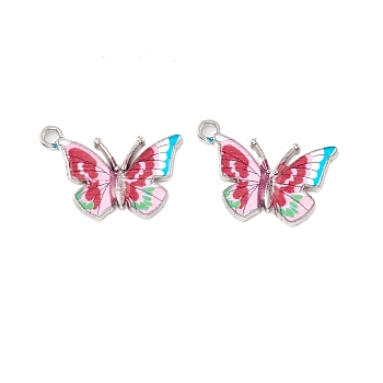 Alloy Enamel Pendants, Platinum, Butterfly, Colorful, 22x19x2mm, Hole: 1.8mm