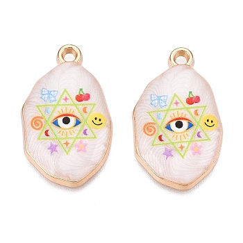 Printed Rack Plating Alloy Enamel Pendants, Golden, Oval Charm, Star of David, 28.5x17x4mm, Hole: 1.8~2mm