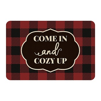 Linen and Rubber Ground Mat, Rectangle with Word COME IN and COZY UP, Red, Word, 40x60cm