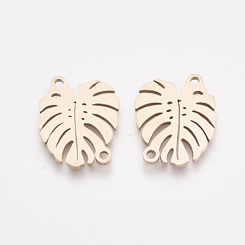 201 Stainless Steel Links connectors, Leaf, Rose Gold, 16.5x13x1mm, Hole: 1.4mm