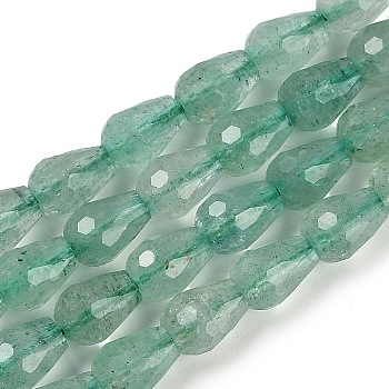 Natural Green Strawberry Beads Strands, Faceted, Teardrop, 8x6mm, Hole: 0.8mm, about 47pcs/strand, 15.35''(39cm)