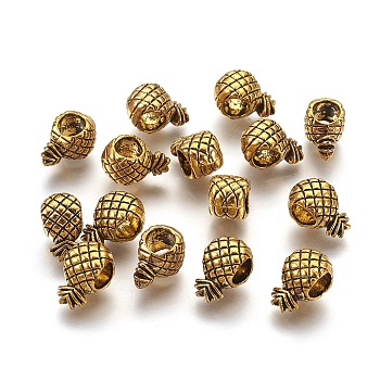 Tibetan Style European Beads, Large Hole Beads, Lead Free & Cadmium Free, Pineapple, Antique Golden, 12x7x6mm, Hole: 5mm