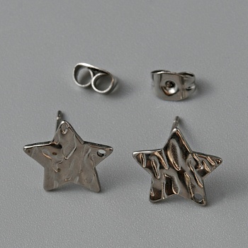 304 Stainless Steel Textured Geometry Stud Earrings Findings with Hole, Star, 12.5x11.5mm, Hole: 1mm, Pin: 0.6mm