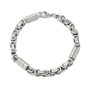 Non-Tarnish Grooved Column 304 Stainless Steel Byzantine Chain Bracelets for Men, Stainless Steel Color, 8-5/8 inch(22cm)