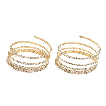 Iron Alloy Rhinestone Multilayer Bangles, Five Loops, End with Immovable Beads, Light Gold, 0.2~7cm, Inner Diameter: 2-1/4 inch(5.6cm)