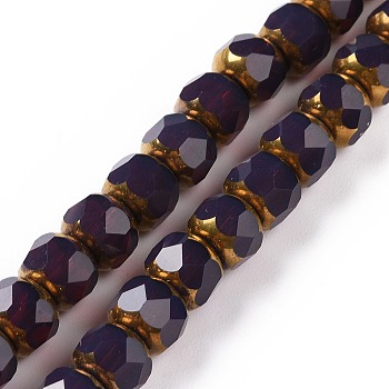 Electroplate Opaque Glass Beads Strands, Half Golden Plated, Long-Lasting Plated, Faceted, Rondelle, Midnight Blue, 7.5x6mm, Hole: 1.2mm, about 60pcs/strand, 15.75''(40cm)