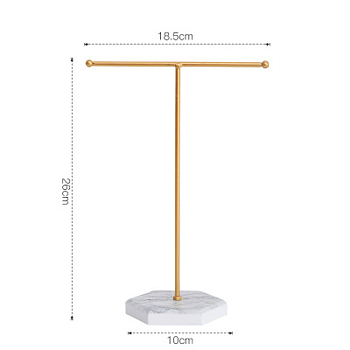 T Shaped Iron Earring Display Stand, Jewelry Displays Stands, with Wooden Pedestal, White, 10x18.5x26cm