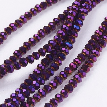 Electroplate Glass Beads Strands, Faceted, Rondelle, Purple Plated, 3x2mm, Hole: 1mm, about 113~115pcs/strand, 32~33cm