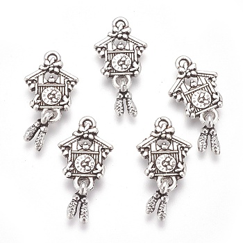 Alloy Pendants, Cadmium Free & Nickel Free & Lead Free, House, Antique Silver Color, Size: about 25mm long, 12.5mm wide, 3mm thick, hole: 2mm