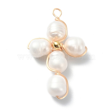 Golden Seashell Color Cross Pearl Pendants