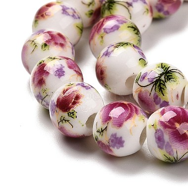 Handmade Flower Printed Porcelain Ceramic Beads Strands(PORC-J006-C04)-3