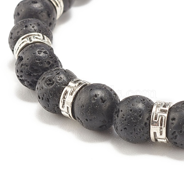 Bracelet extensible en pierre de lave naturelle avec tête de mort en alliage(BJEW-JB07865-01)-4