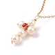 Collier pendentif croix tressée en agate rouge naturelle et perle(NJEW-JN03920-03)-1