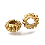 304 Stainless Steel Beads, Ion Plating(IP), Corrugated Rondelle, Real 18K Gold Plated, 7x3.5mm, Hole: 3mm(STAS-L315-063K-G)