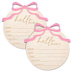 Wooden Baby Growth Commemorative Card, Album Newborn Photo Props Log Piece, Bowknot, Flat Round, 155x150x5mm(AJEW-WH0752-055A)
