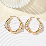 304 Stainless Steel & ABS Plastic Pearl Hoop Earrings, PVD Vacuum Plating, Nuggets, Golden, 31x32x5mm(SA-CBA2696-31G)