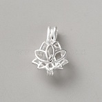 925 Sterling Silver Cage Pendants, Hollow, with S925 Stamp, Lotus, Silver, 22x14x8mm, Hole: 5x2.5mm, Inner Diameter: 12x10.5mm(STER-WH0002-14)