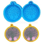 Flat Round with Tree of Life Pendant Silicone Molds, Resin Casting Molds, for DIY UV Resin & Epoxy Resin Jewelry Making, Deep Sky Blue, 31x54x7mm, Hole: 2mm(DIY-I088-01)