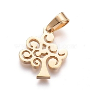 304 Stainless Steel Pendants, Tree of Life, Golden, 16x12x1.3mm, Hole: 6x3mm(STAS-I130-24G)