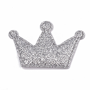 Glitter PU Patches, with Non Woven Fabric Back and Sponge Inside, Crown, Light Grey, 38x55~58x2.5mm(FIND-S282-01H)
