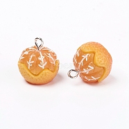 Resin Pendants, with Platinum Plated Iron Findings, Imitation Food, Orange Shape, Orange, 18.5x16.5mm, Hole: 1.5mm(RESI-TAC0002-24)