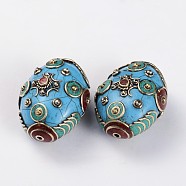 Tibetan Style Oval Beads, with Resin Imitation Beeswax, Synthetic Turquoise and Antique Silver Brass Findings, Deep Sky Blue, 41.5x34x23mm, Hole: 2mm(TIBEB-F041-01D)