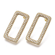 Brass Micro Pave Clear Cubic Zirconia Stud Earrings, with Ear Nuts, Rectangle, Nickel Free, Real 16K Gold Plated, 28.5x15mm, Pin: 1mm(EJEW-T046-13G-NF)