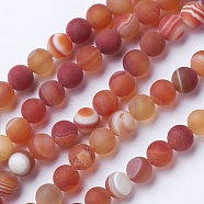 Natural Grade A Striped Agate/Banded Agate Beads Strands, Dyed & Heated, Frosted, Round, Dark Salmon, 6mm, Hole: 1mm, about 62pcs/strand, 14.9 inch(38cm)(G-E478-03-6mm)