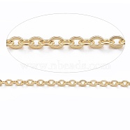 3.28 Feet Ion Plating(IP) 304 Stainless Steel Cable Chains, for DIY Jewelry Making, Soldered, Flat Oval, Golden, 1.5x1.3x0.3mm(X-CHS-H007-01G)