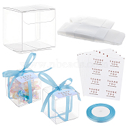 40Pcs Square PET Clear Party Favor Gift Box, and 25 Yards Single Face Satin Ribbon, 40Pcs Self-Adhesive Thank You Sealing Stickers, Light Blue, Finished Box: 5x5x5cm, Ribbon: 6mm, Sticker: 24x40mm(DIY-BC0006-41B)